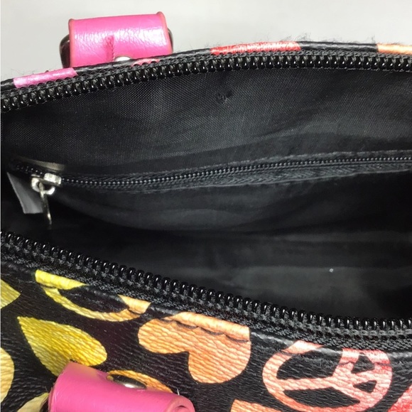 Women's Peace and Love Bitsy Satchel Bag, Black/Pink, size 8”x5”x6” - Picture 6 of 7